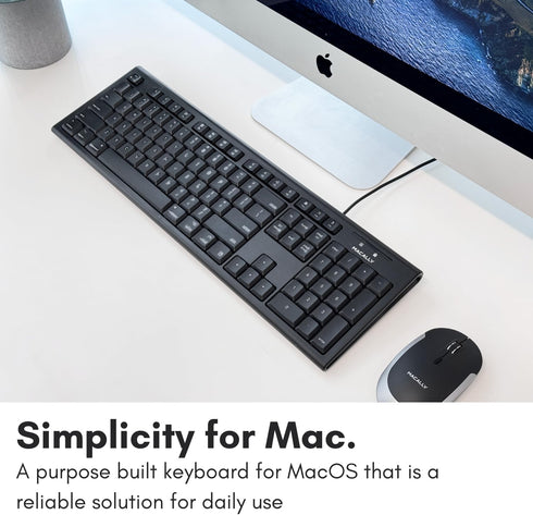Macally Full Size Wired Mac Keyboard, Compatible with All Macs with USB Port, Wired Keyboard for Mac Mini/Pro, Macbook