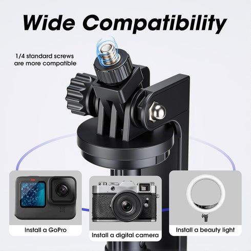 MQOUNY Tripod,76" Magsafe,360Rotatable Magnetic Phone Auto-Open Phone Stand with Metal Ring & Rechargable