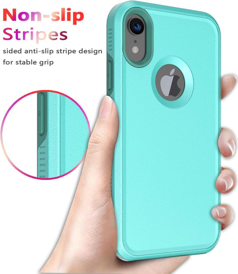 Diverbox iPhone XR Case, Teal, with Tempered Glass Screen Protector, Shockproof & Dropproof Heavy Duty Protection