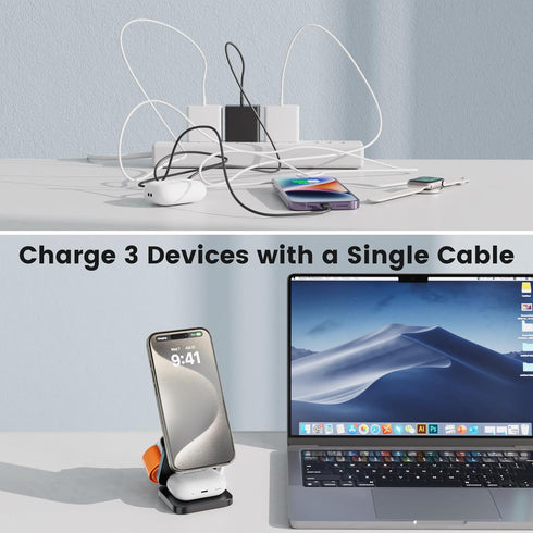 3 in 1 Charging Station for Apple, Foldable Mag-Safe Portable Charger Dock for iPhone 16 15 14 13 12, Apple Watch,