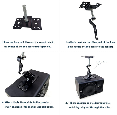 SPS-506B Ceiling Speaker Mounts Wall Mount, 360 Degree Total Adjustment, Holds up to 90lbs, Stainless Steel Bracket for