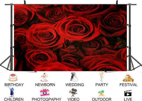 UPXIO 10x8ft Luxury Red Rose Bouquet Backdrop Dense Floral Blooms Photo Background Tapestry for Wedding Anniversary