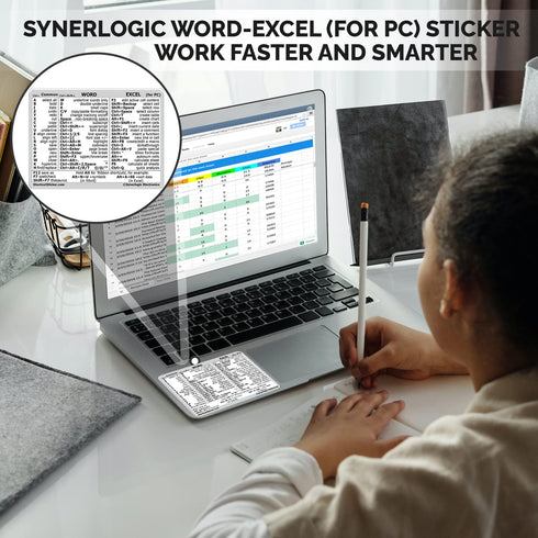 SYNERLOGIC Microsoft Word/Excel Reference Guide Keyboard Shortcut Sticker, Laminated Vinyl (White/Large)