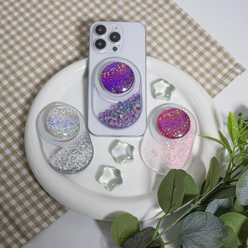 On The Grip Glitter Quicksand Phone Grip Oval MagSafe Compatible, Sparkling Liquid Design, Slim and Lightweight