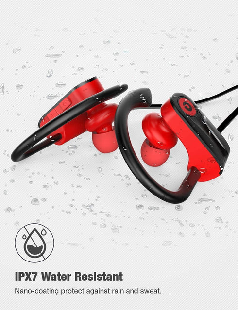 Otium Wireless Bluetooth 5.3 Sport Headphones, Built-in Mic, In Ear Running Headset with Earhooks, 16 Hours Playtime
