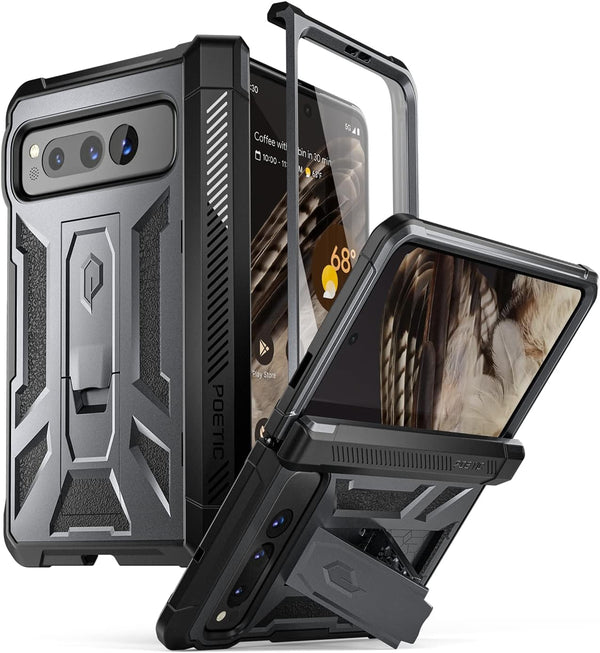 Poetic Spartan Military Grade Drop Tested Case for Google Pixel Fold 5G - Built-in Screen Protector, Metallic Gun Metal