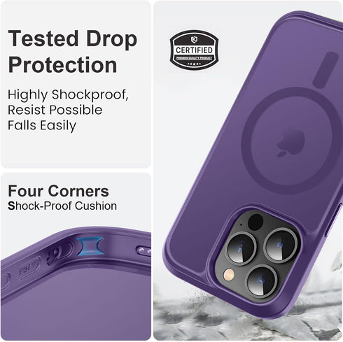 Vooii iPhone 13 Pro Case - Deep Purple, Shockproof, Translucent Matte, MagSafe Compatible, Protective Cover for 6.1"