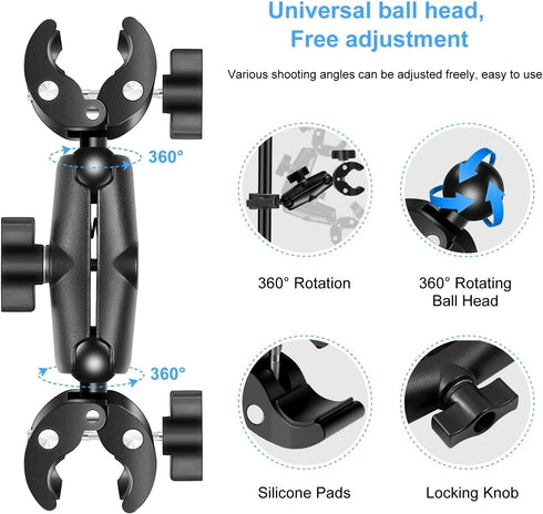 PULUZ Double Camera Clamp Mount, Crab Plier Clip Bracket Magic Arm, Umbrella Clamp for Motorcycle, Bike, Desktop