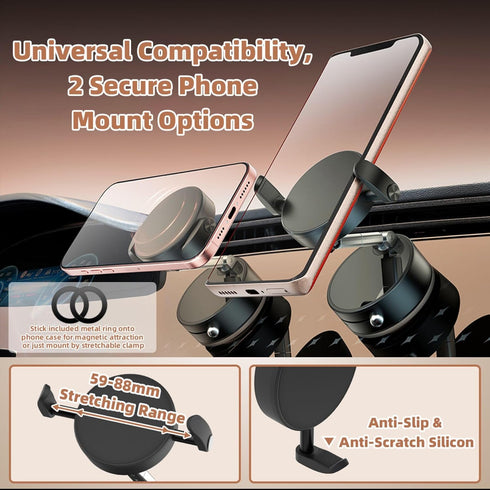 SEVENKA 360 Rotatable Vacuum Magnetic Phone Holder Stretchable Clamp Compatible with iPhone Samsung All Phone