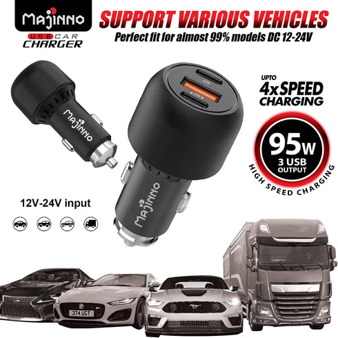 USB C Car Charger Fast Charge PD PPS 95W for iPhone Laptop, 65W 30W Super Type QC 3.0 Cigarette Lighter Adapter