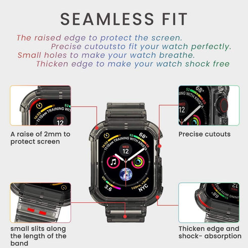 Clear Watch Band for Apple Watch 42mm 44mm 45mm, Transparent Crystal Bumper Case Compatible