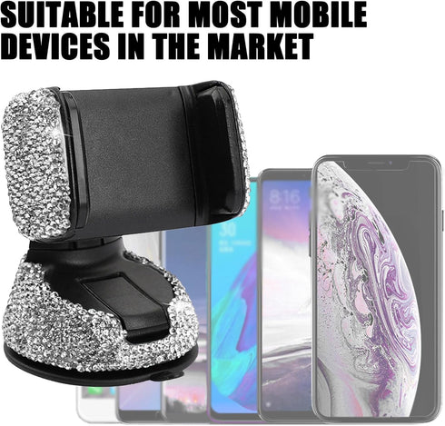Pack-1 Bling Car Phone Holder, 360 Degrees Adjustable Shiny Car Phone Mount, Universal Crystal Rhinestone Stand