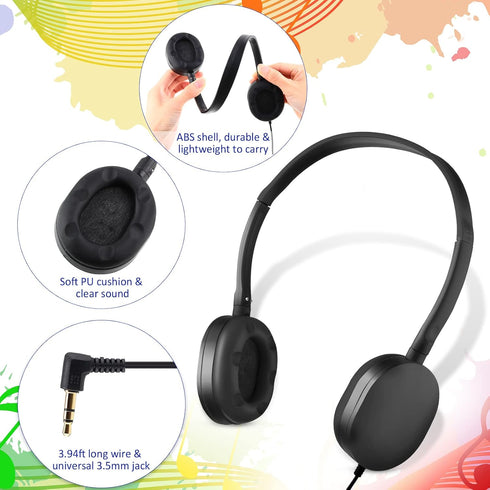 Konohan 18 Pack Kids Headphones Bulk | Classroom Set of Adjustable 3.5mm Wired Headphones for School