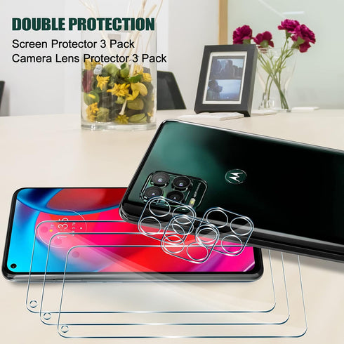 TQLGY 3 Pack Ultra HD Tempered Glass Screen Protector for Motorola Moto G Stylus 5G 2021 + Camera Lens Protectors.