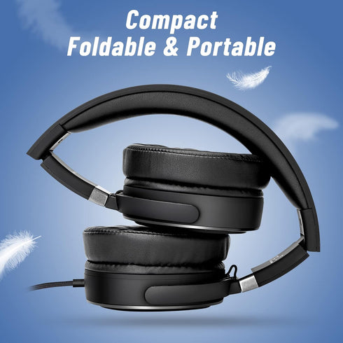 rockpapa Grade Wired Headphones with Microphone, Lightweight Foldable Stereo, 3.5mm Jack, Black