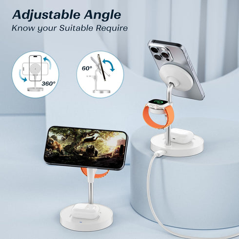 KPON Magsafe Wireless Charging Station - 15W Fast Magnetic 3 in 1 Charger Stand for iPhone 16 15 14 13 12
