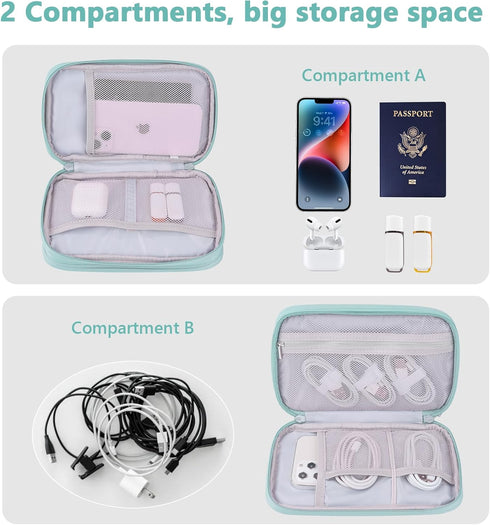 DDgro Tech Organizer Travel Carrying Case, Cables Pouch for Electronics Accessories, Mint Green, PU-M
