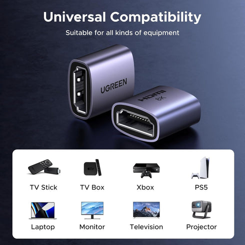 UGREEN 2 Pack, 8K@60Hz 2.1 3D 4K@240Hz 2, HDMI Coupler HDMI Female to Female Adapter Connector Extender Compatible