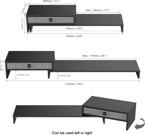 Fenge Computer Monitor Riser Stand, Adjustable Length & Angle, Drawer for 2 or 3 Monitors, Black Office Organizer