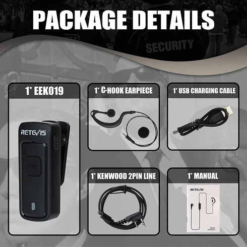 Retevis AI Active Noise Reduction Walkie Talkie Earpiece with Mic, Rechargeable C-Type, 2 PTT, Compatible with BAOFENG,