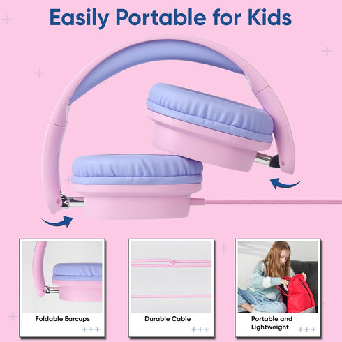 A+ Scholars 2 Pack 3.5mm Kids Headphones with Sharing Splitter, Stereo Sound Over-Ear Wired Headphones for Kids