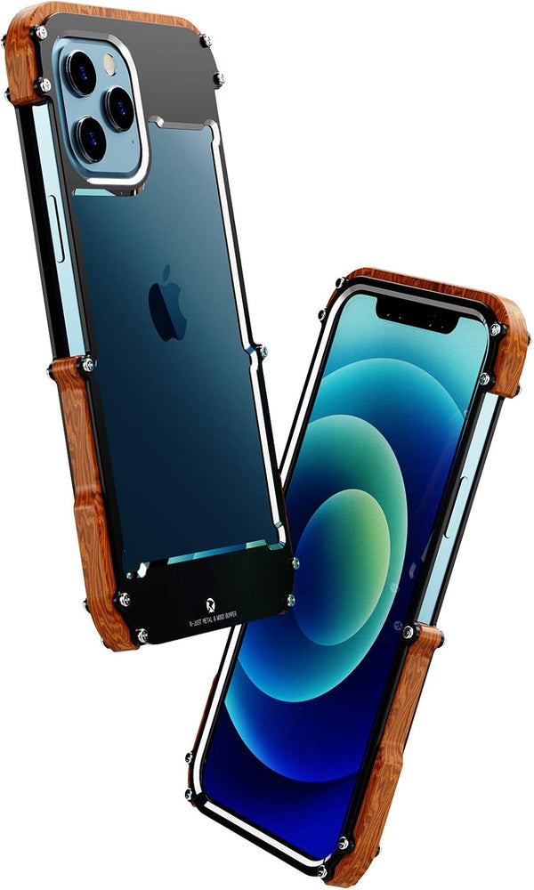 Kowauri Case for iPhone 12 Pro Max, Drop Protection Aluminum Metal Wood Bumper Frame Cover, Black
