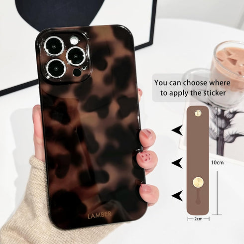 NITITOP 12 Compatible with iPhone Pro Max Case with Wrist Strap Cute Stylish Leopard Aesthetic Tortoise Amber Design
