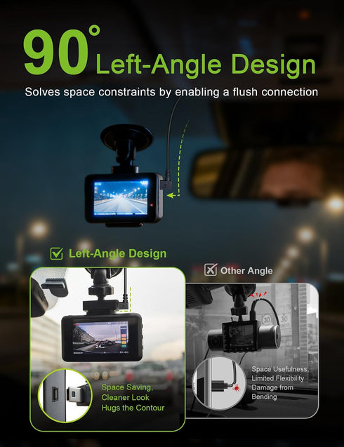 V1V1P -13FT/4M Anina Mini USB Mini-B Dash Cam Power Cord Left Angle Charging Cable Dash Camera Car Charger for Rexing