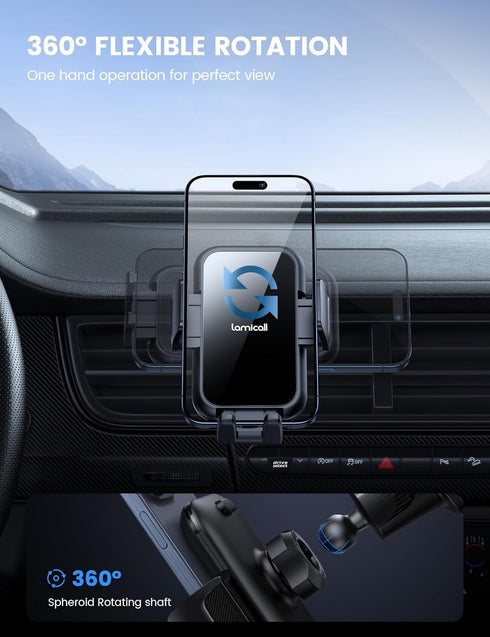 Lamicall 2024 Wider Clamp & Metal Hook Car Phone Holder Vent for iPhone 15 14 13 Pro Max (Lucite Black)