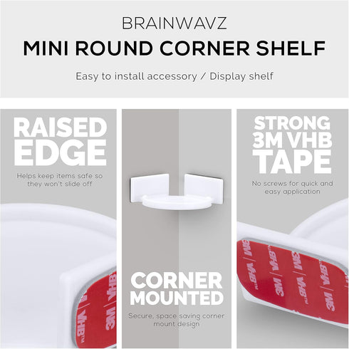 BRAINWAVZ Mini Circular Corner Shelf Mount for Security Cameras, Speakers, and More (White)