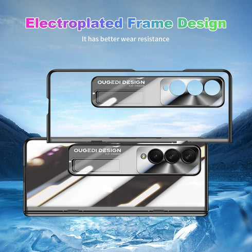 Galaxy Z Fold 4 Case with Hinge Protection and Kickstand - Transparent Clear Back with Built-in Screen Protector (Black)