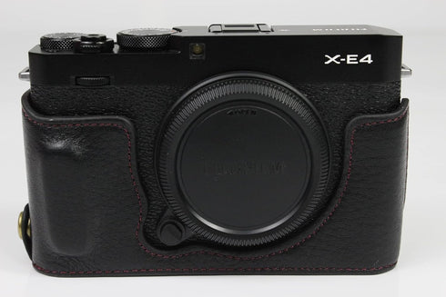 X-E4 Case, BolinUS Handmade Genuine Leather Half Camera Case Bag Cover for Fuji Fujifilm X-E4, Black