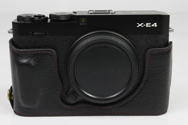 X-E4 Case, BolinUS Handmade Genuine Leather Half Camera Case Bag Cover for Fuji Fujifilm X-E4, Black