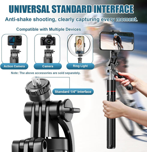 OneNine 67" 1/4 Selfie Stick Tripod for iPhone with Remote Control, Phone Holder and Screw, Adjustable Multi-Angle