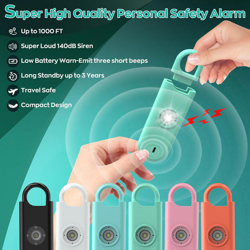 Fauxomor 140dB 6 Pack Personal Safety Alarm for Women, Safe Alarm Protection Keychain with Strobe Light & Low Battery