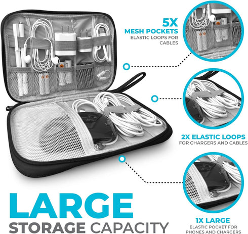 Electronics Charger Organizer - Travel Cable Case for Cords, Chargers, and Tech Accessories