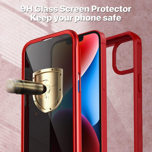 CENHUFO Red Case for iPhone 14/iPhone 13, Built-in Anti Peep Glass Privacy Screen Protector, Full Body Shockproof Cover