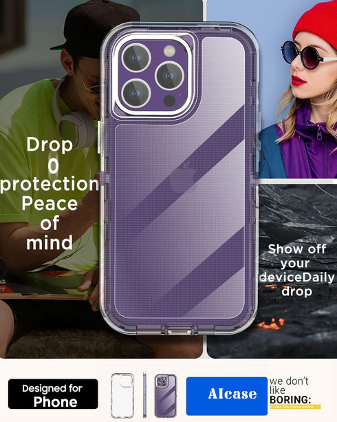 AICase Heavy Duty Clear Case for iPhone 15 Pro Max - 3-Layer, Military Grade, Shockproof, Not Yellowing, Drop
