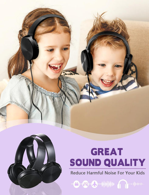 2 Pack (HY450, 2 Kids Headphones for School Classroom Students Teens Children Toddler Boys Girls and Adult Black)