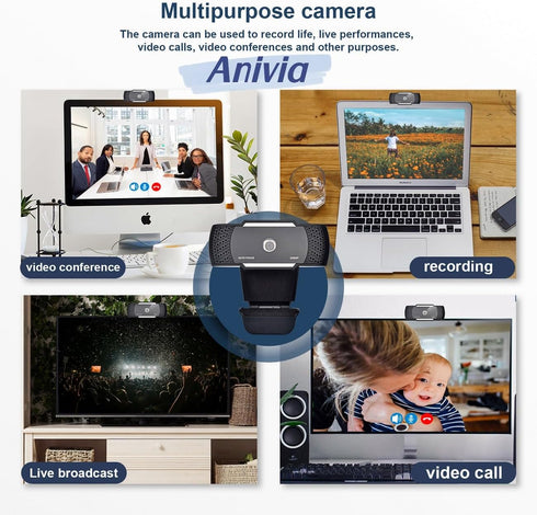 Anivia 1080P Mac/Laptop/MacBook/Tablet-1 Webcam for PC Computer Camera Built-in Noise Canceling Microphones, Low-Light