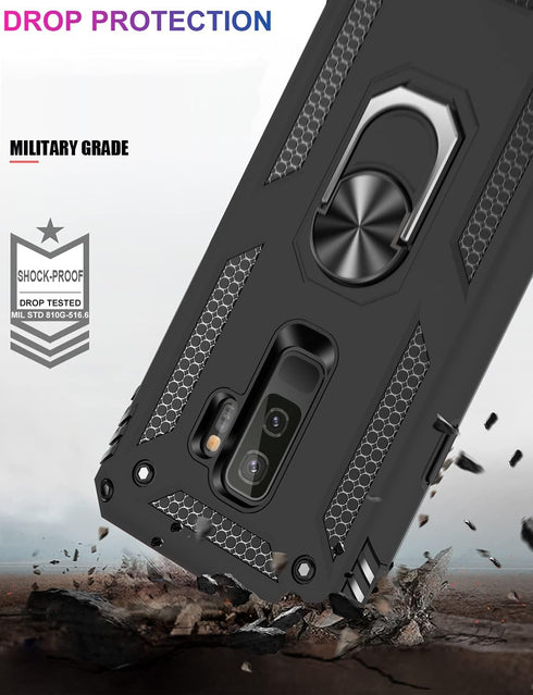 IKAZZ Galaxy S9 Plus Case, Heavy Duty Shockproof Phone Cover with Magnetic Kickstand in Black