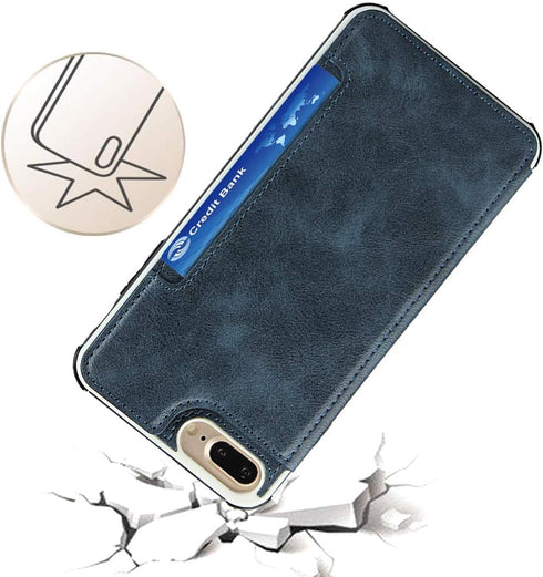 Cavor Wallet Case for iPhone 7 Plus and 8 Plus, Card Holder with Strap, PU Leather Shockproof, Blue