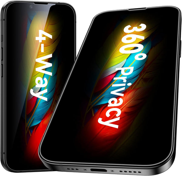 Esanik 2 Pack 4-way 360 Anti-spy Privacy Screen Protector for iPhone 14 Plus/13 Pro Max 6.7'', Tempered Glass,
