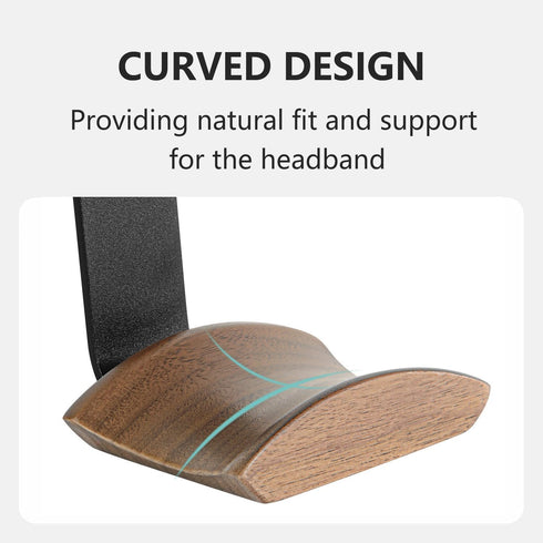 Jcurycke Headset 6cm Holder with Wide Walnut Headrest,Headphone Wall Mount Holder with Adhesive Tape and Screw