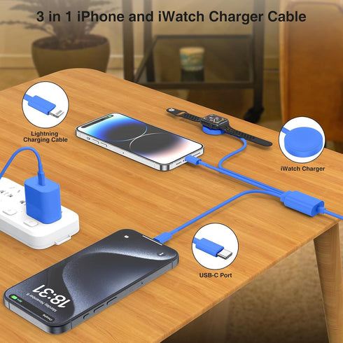 Apple Watch Charger Cable, USB C Magnetic Watch Charging Cable, 3 in 1 Apple iWatch Charging Cable 6 FT, Compatible with Apple Watch Series 9/8/7/6/SE/5/4, iPhone 15/14/13/12/11, ipad Etc.