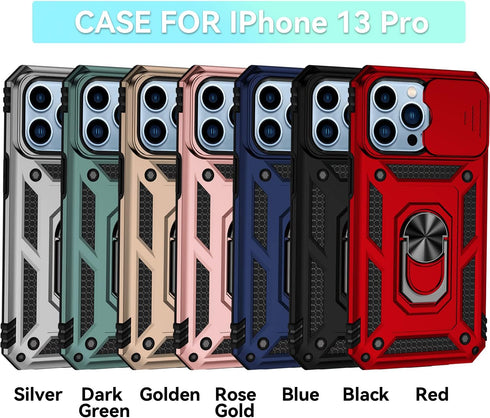 Hitaoyou iPhone 13 Pro Case with Camera Cover & Kickstand, Military Grade Shockproof Heavy Duty with Magnetic Holder