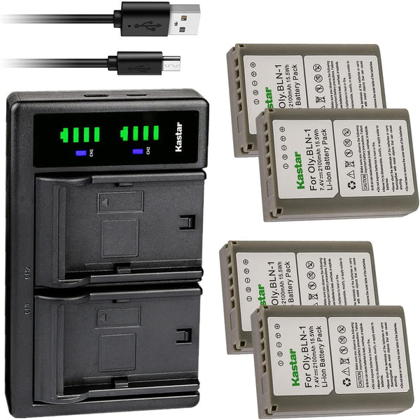 Kastar 4-Pack Fully Decoded Battery and LTD2 USB Charger Replacement for Olympus BLN-1, OM-D E-M5, and More