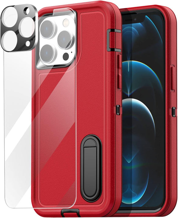 AICase iPhone 12 Pro Max: Rugged Heavy Duty Case with Built-in Kickstand, Glass Screen Protector & Camera Lens.