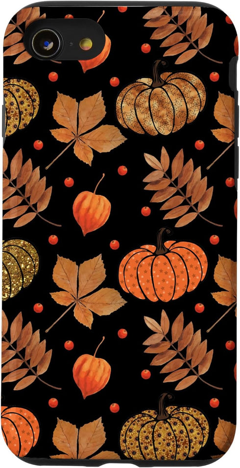 iPhone SE (2020) / 7 / 8 Case with Fall Leaves and Pumpkins Pattern, Halloween Autumn Gifts