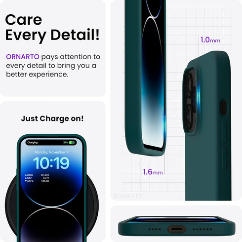 ORNARTO iPhone 14 Pro Max Case 6.7, Slim Liquid Silicone 3 Layers Full Covered Soft Gel Rubber Protective Cover, Olive